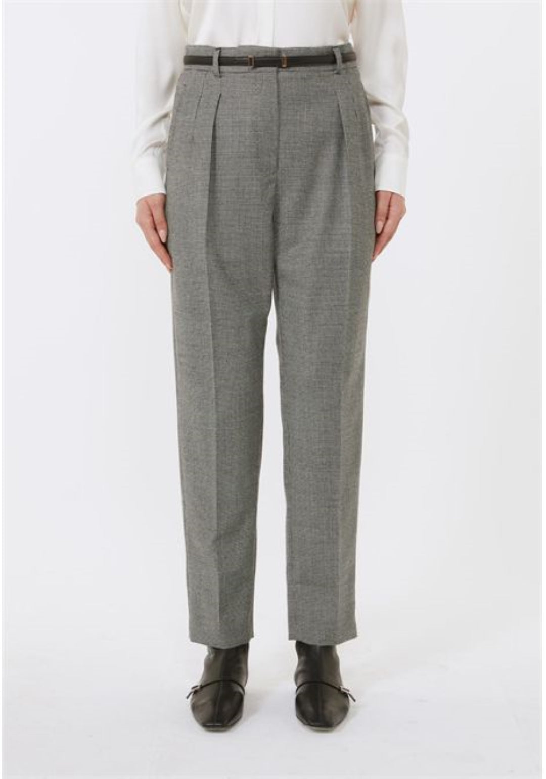 Light Grey Straight-Leg Tailored Pants
