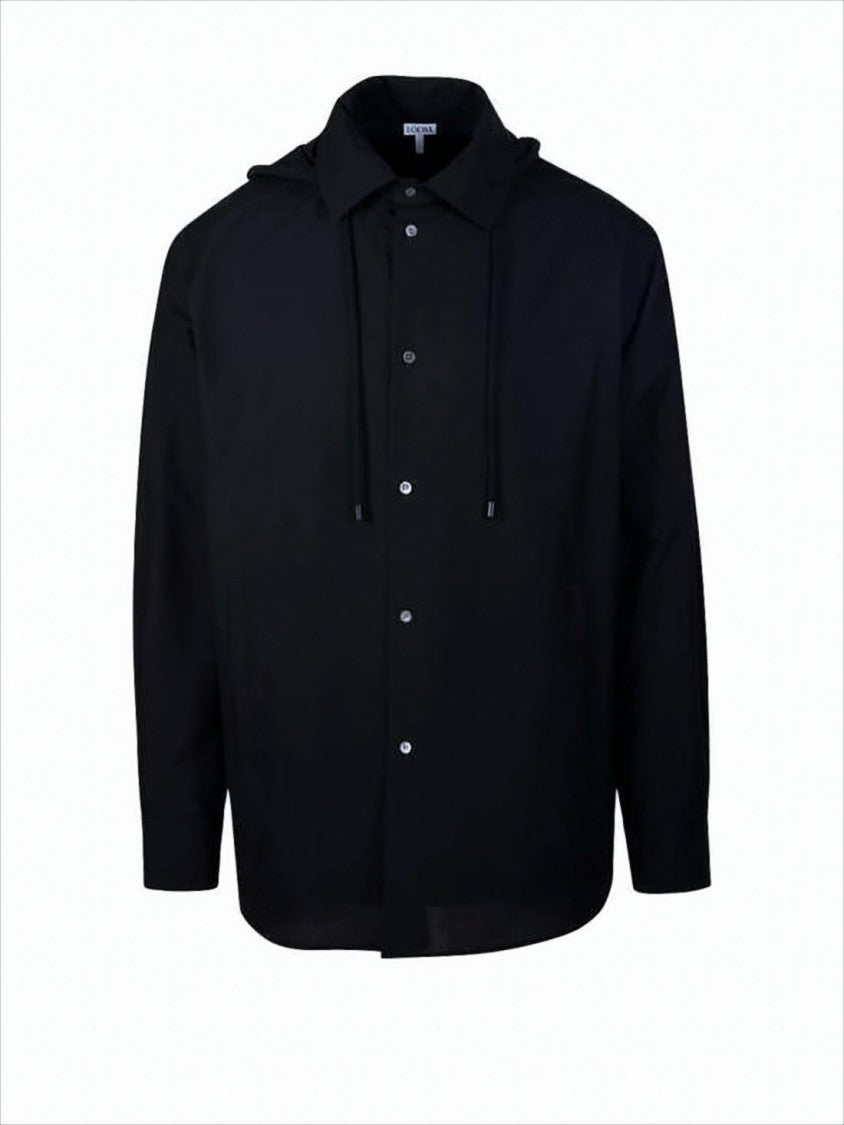 Relaxed-Fit Black Cotton Jacket with Hood