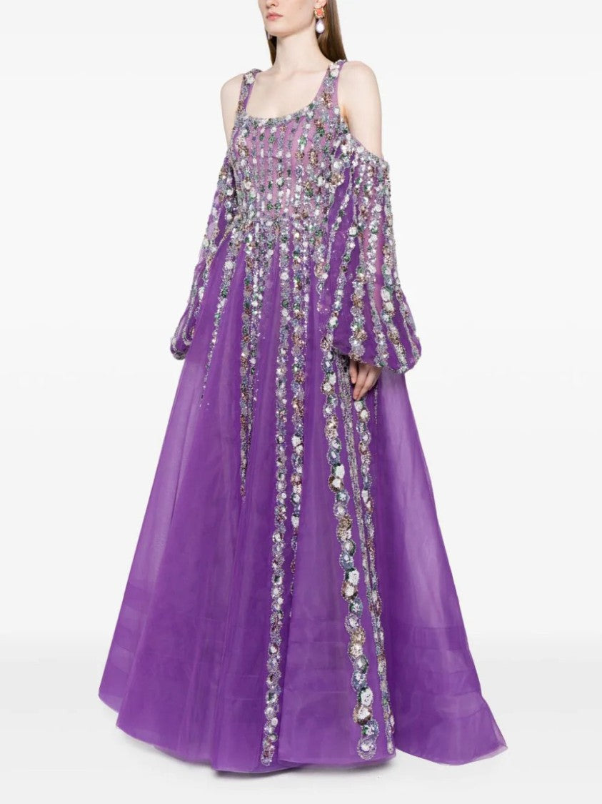 Off-Shoulder Beaded Dress With Shoulder Straps