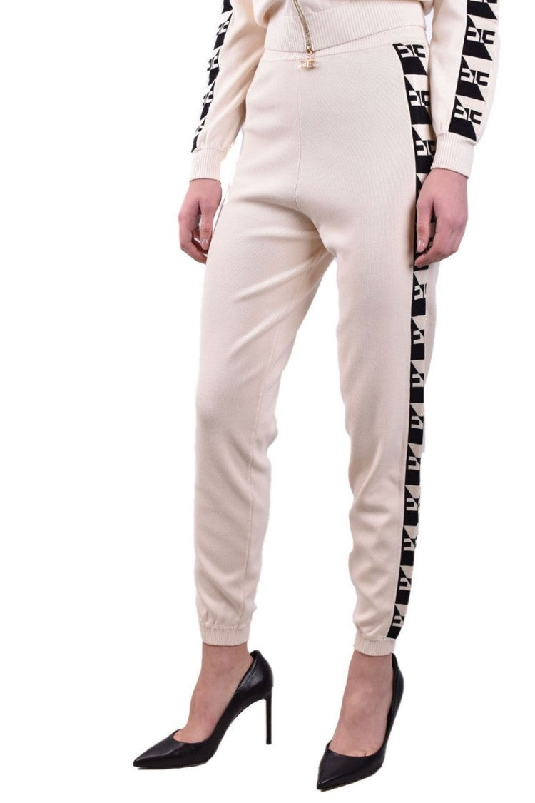 Butter-Colored Trousers With Side Print