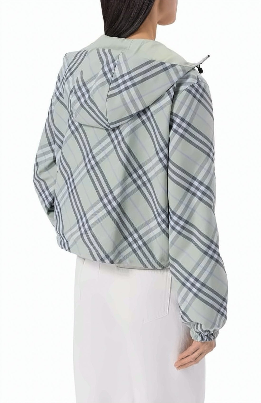 Cropped Hooded Jacket with Classic Check Pattern