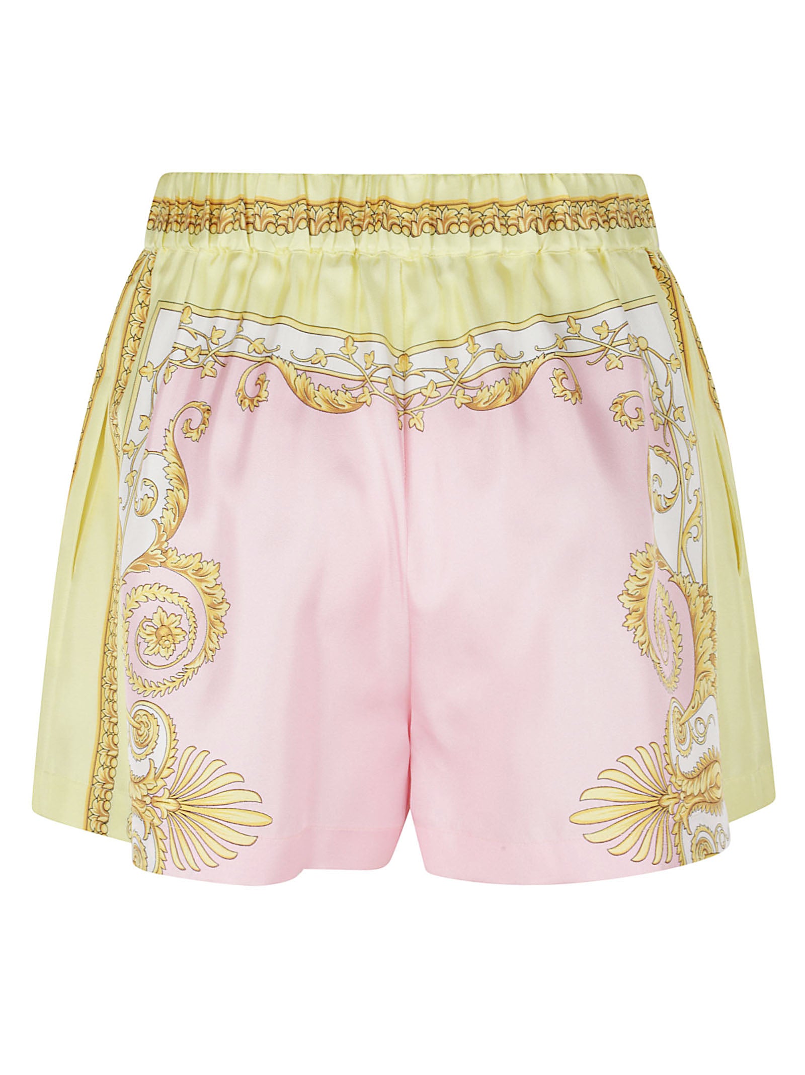 Baroque-Inspired Silk Shorts With Elastic Waistband