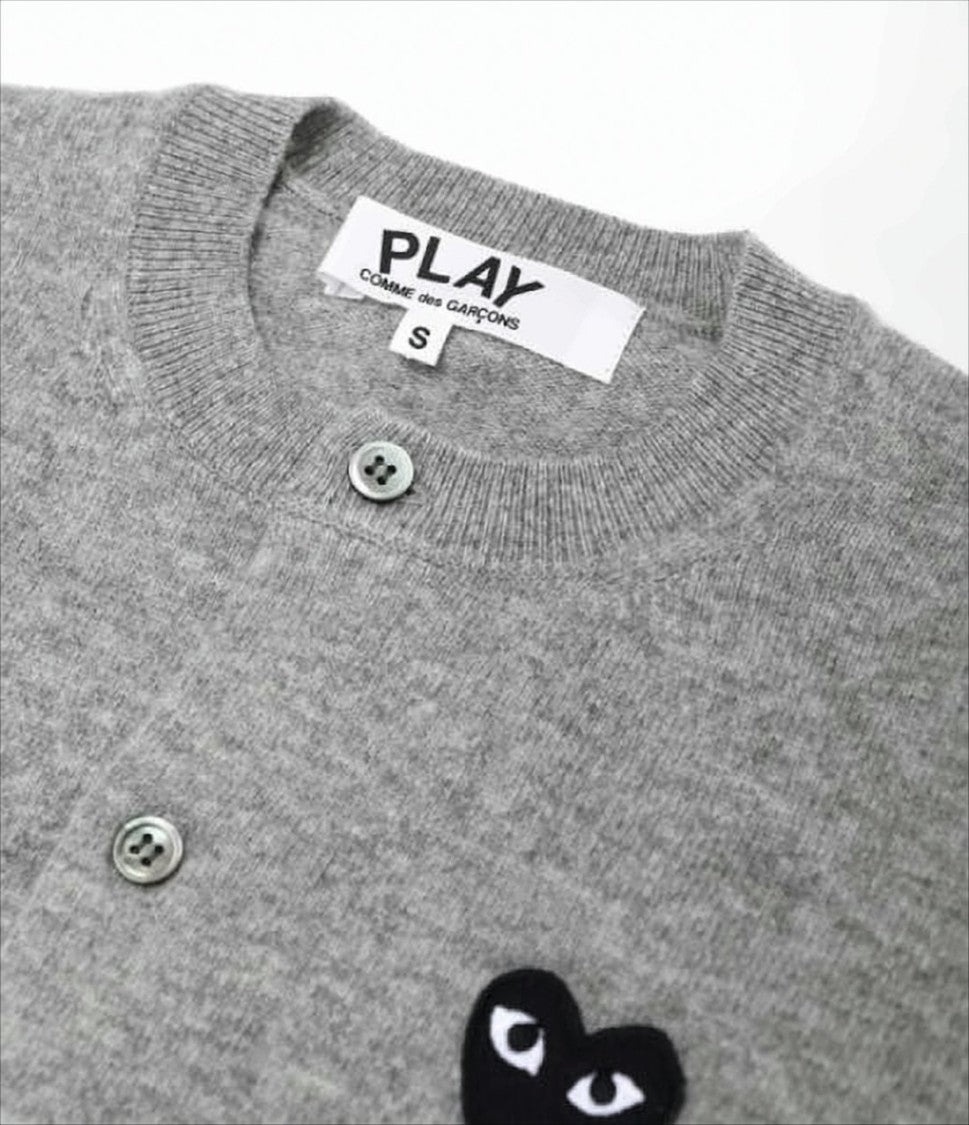 Heather Grey Wool Cardigan with Iconic Heart Emblem