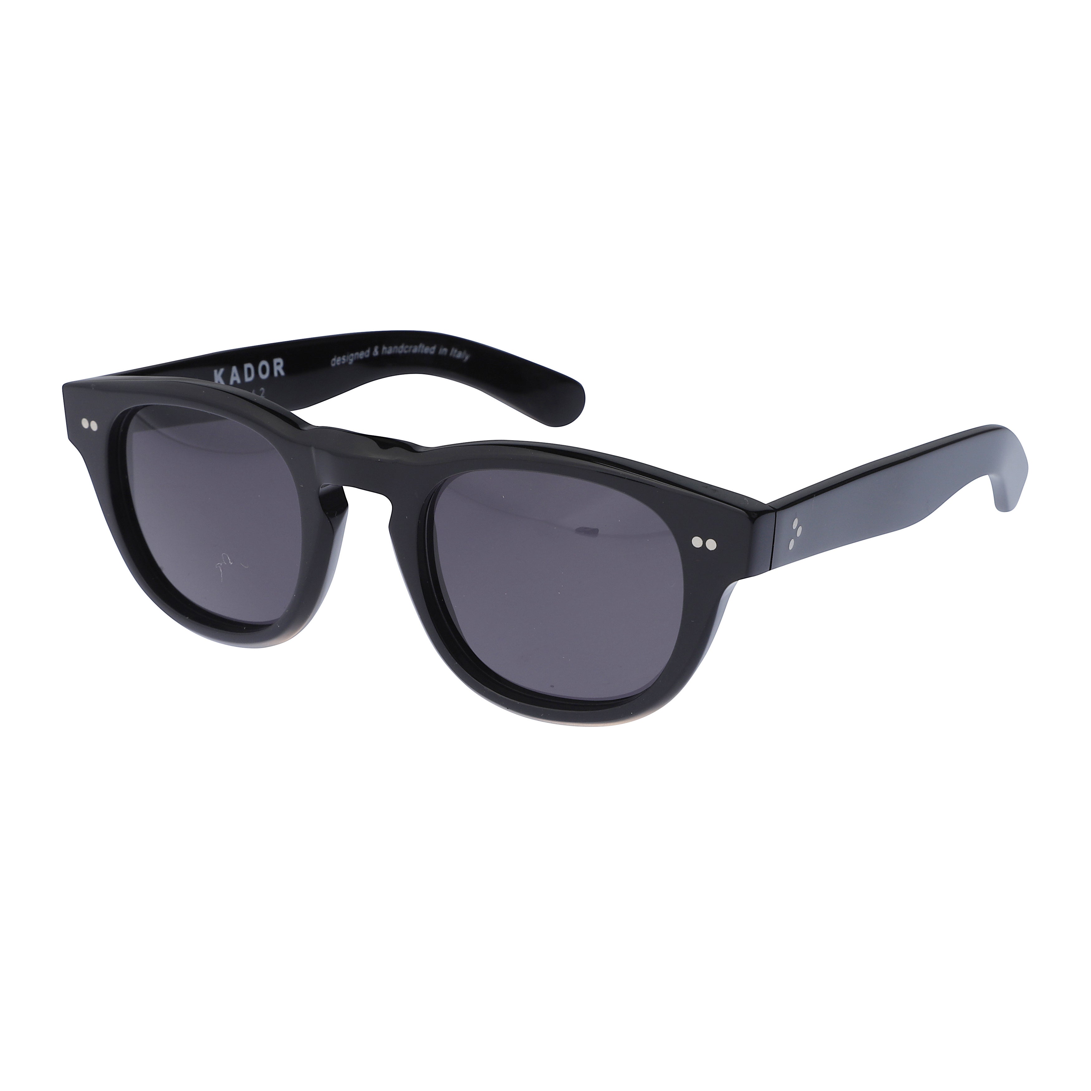 Kosmo/N Glossy Black Rounded Sunglasses with Silver Dot Accents