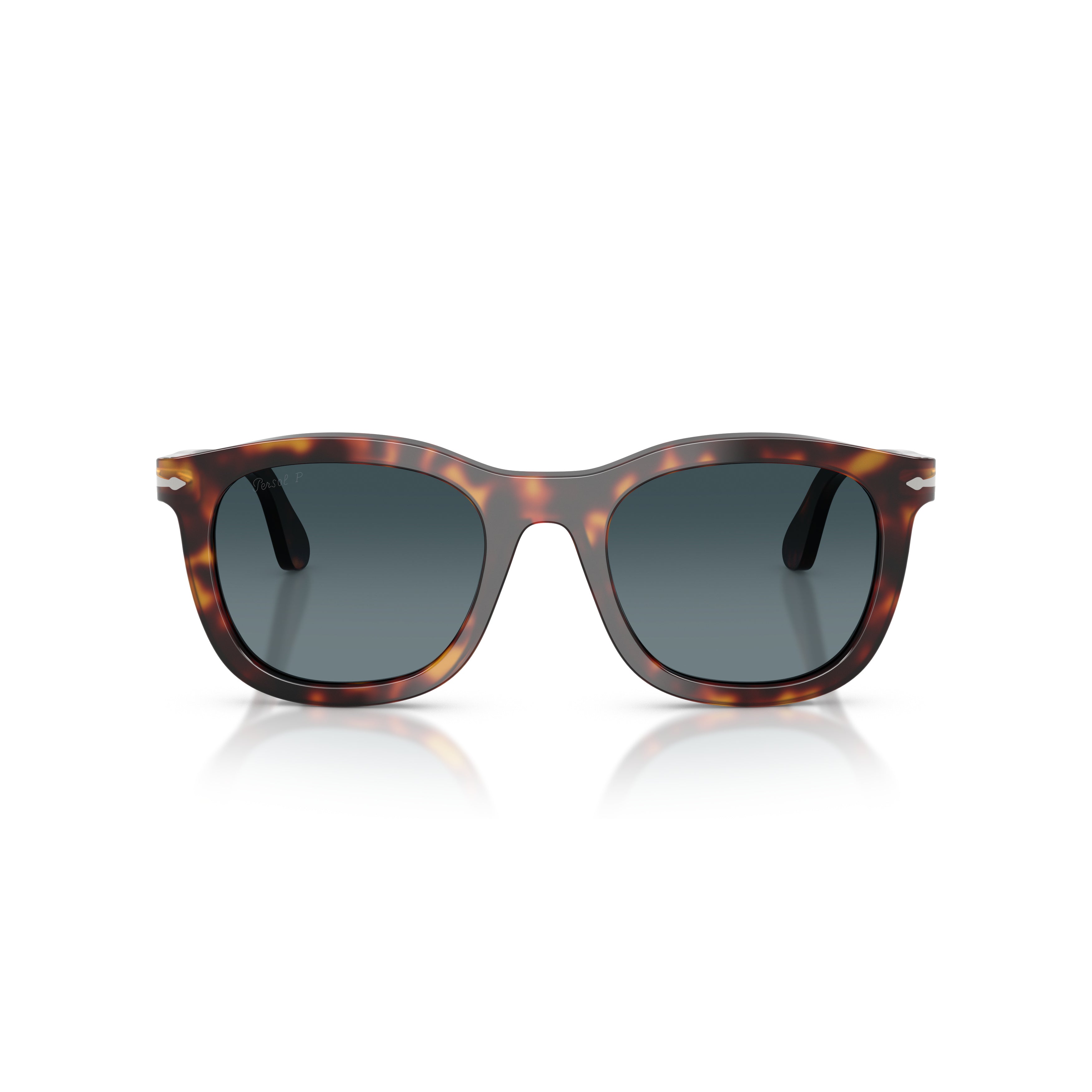 0po3395s Tortoiseshell Square Frame Sunglasses with Refined Metallic Detail