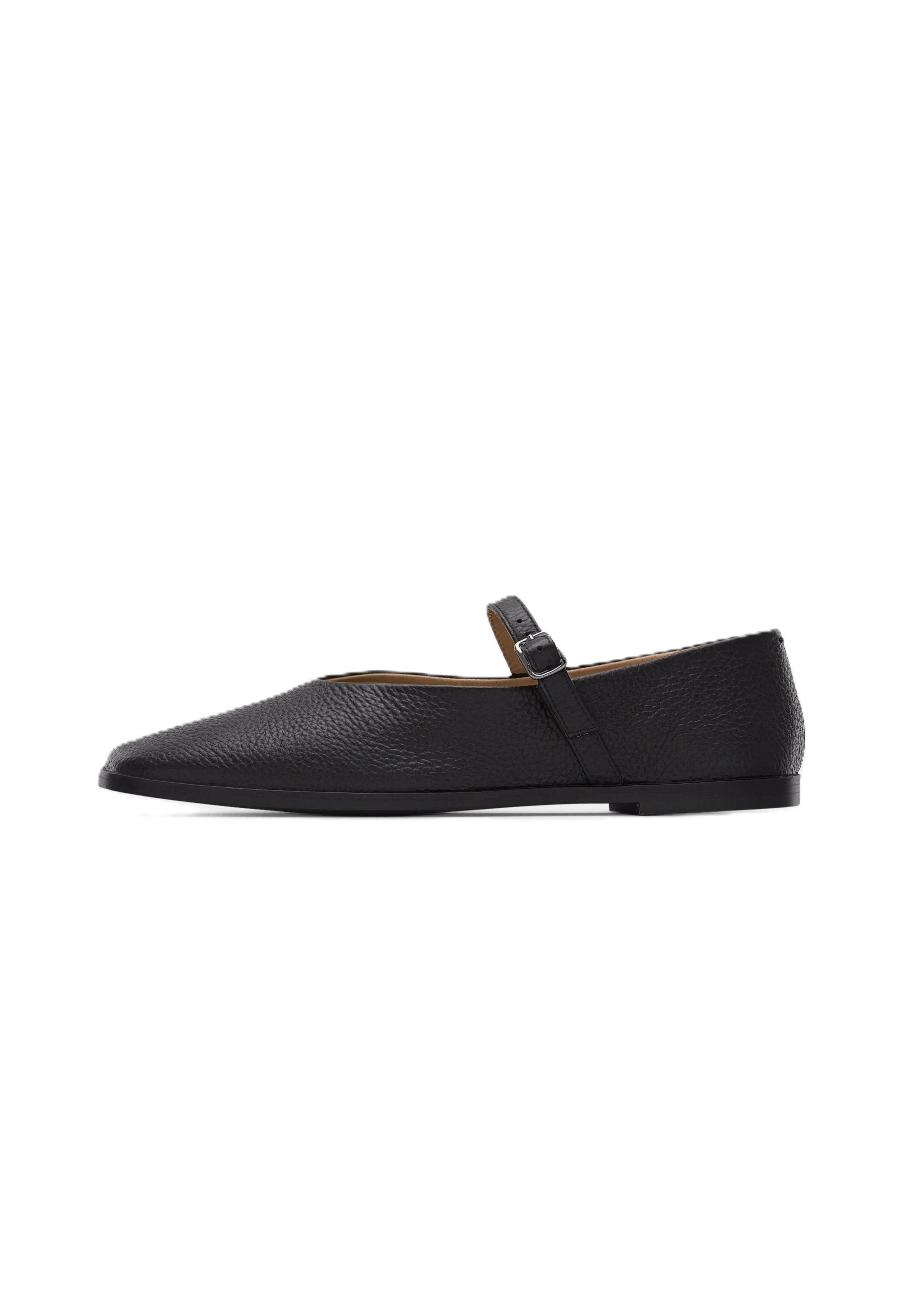 Black Bovine Leather Flat Shoes