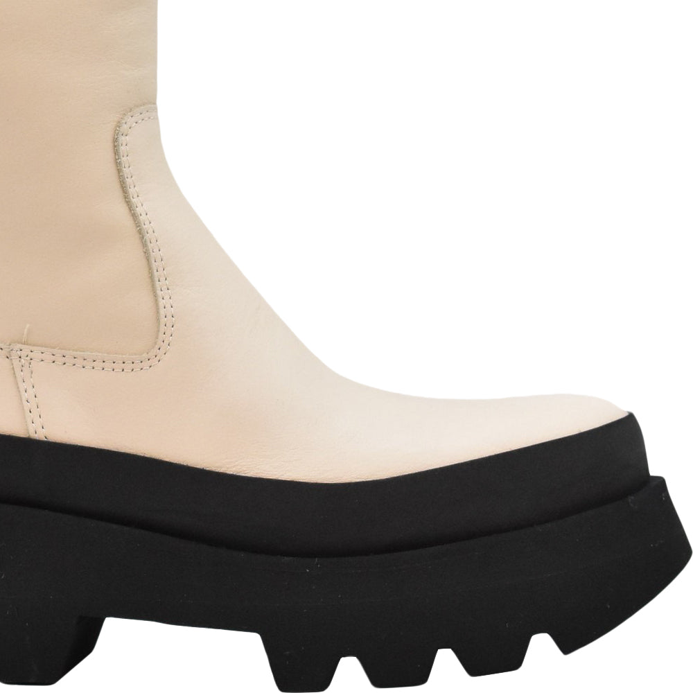 Ivory Platform Ankle Boots with Contrasting Sole