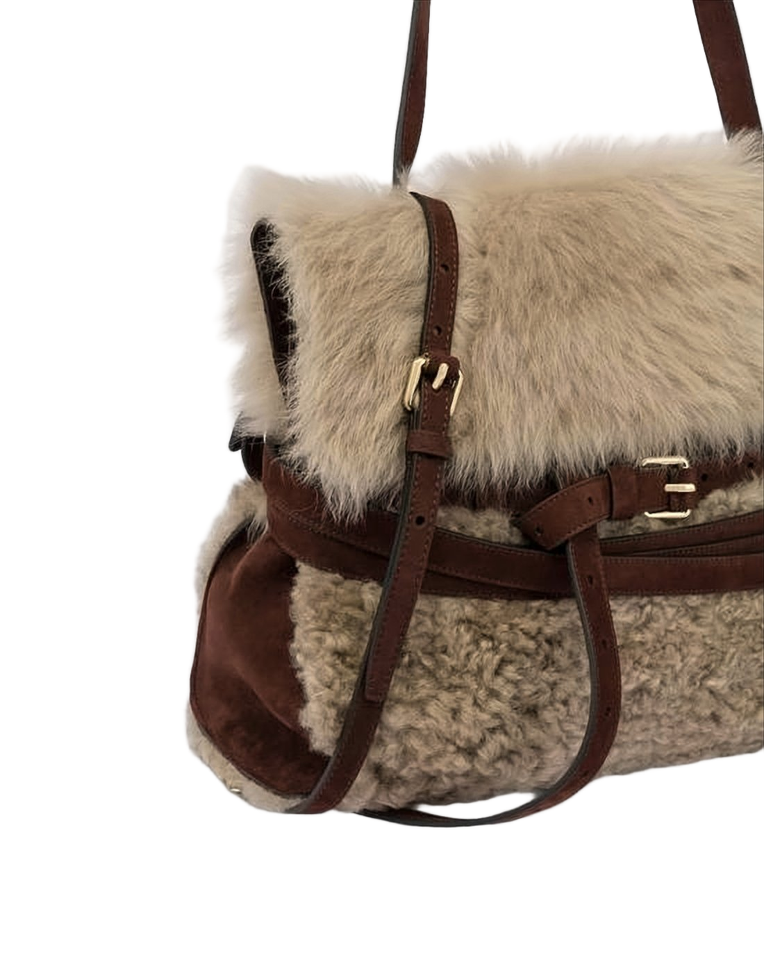 Curly Shearling Flap Shoulder Bag