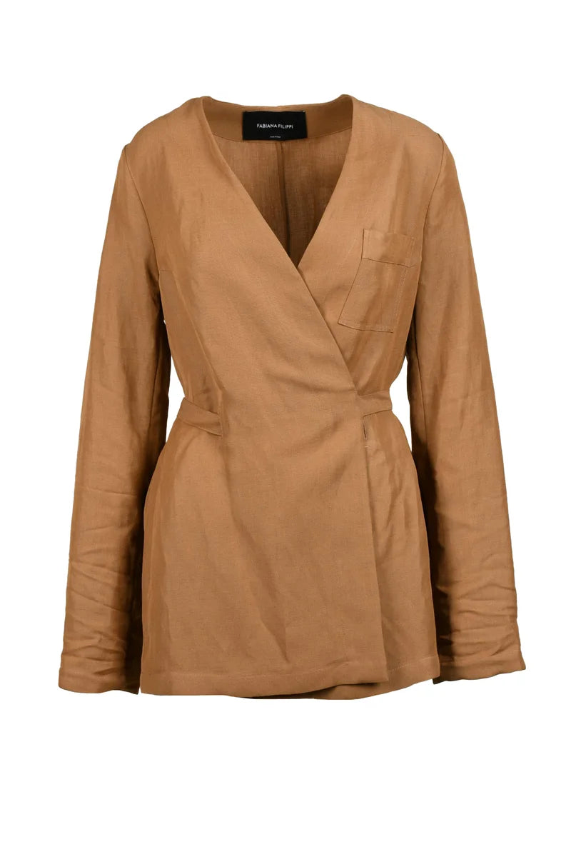 Wrap Jacket Linen Viscose - Brown