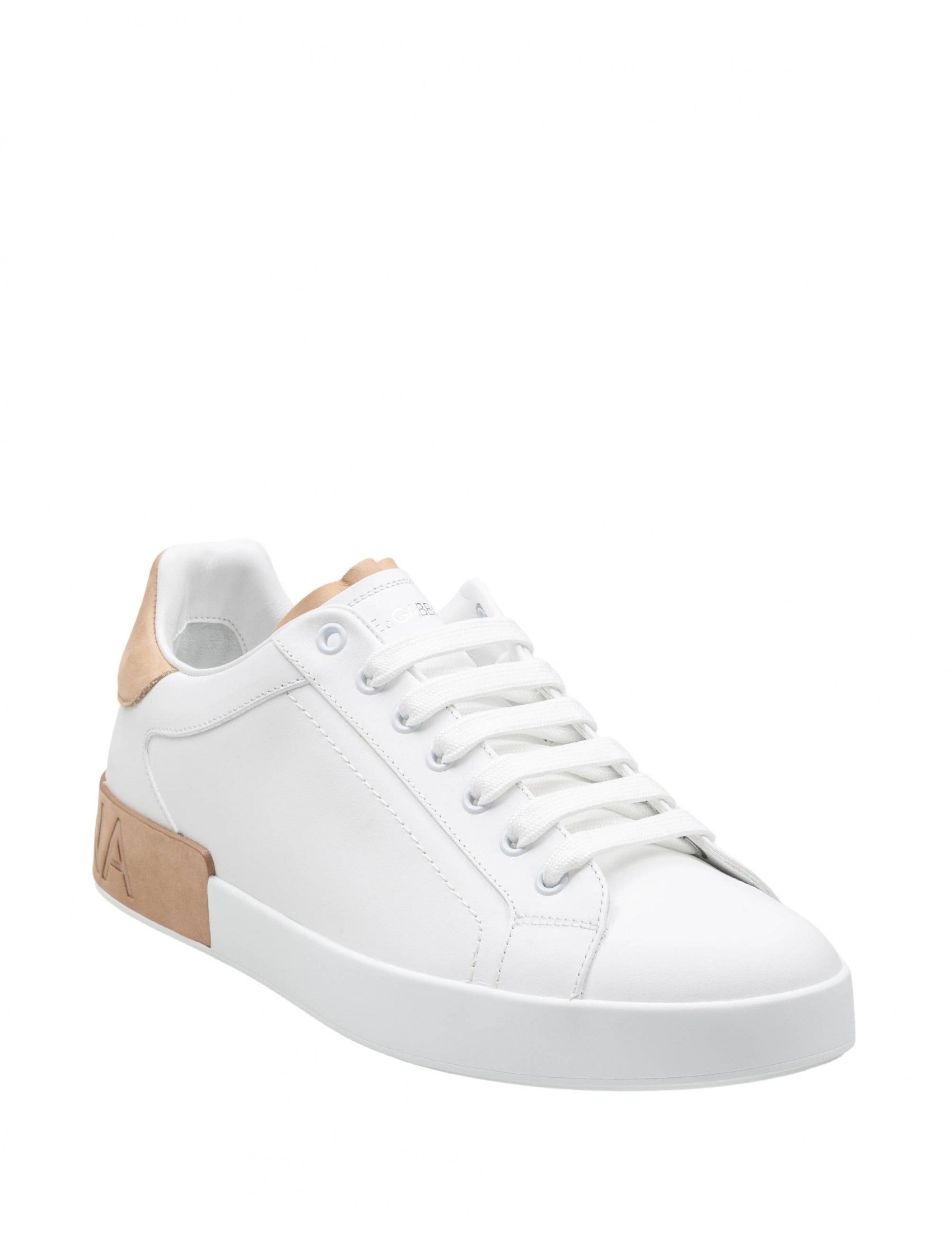 Portofino Leather Sneakers In White And Tan