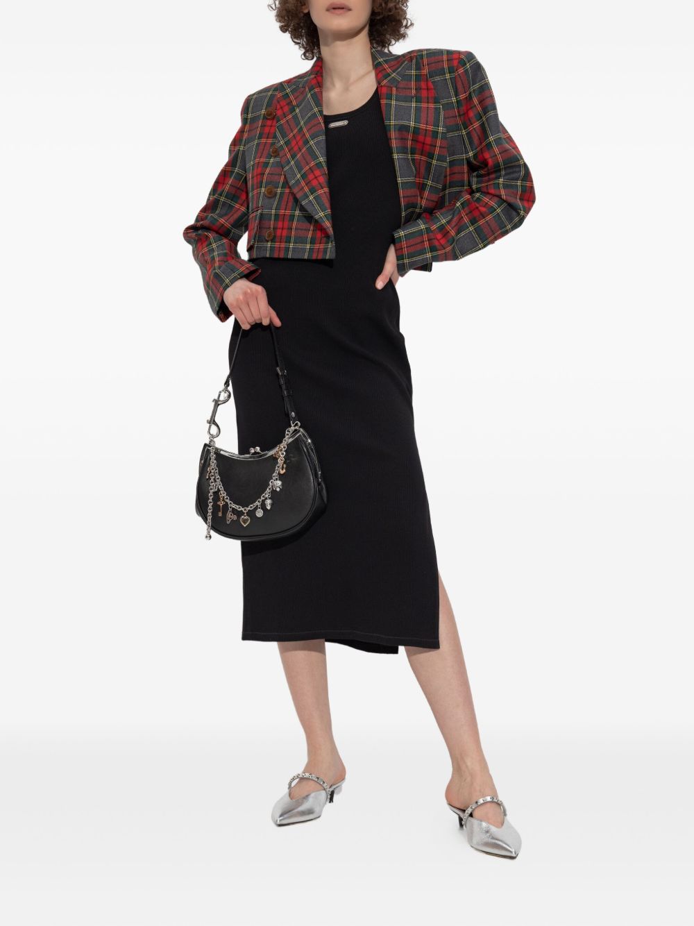Placket Midi Dress With Crew Neck And Side Slit