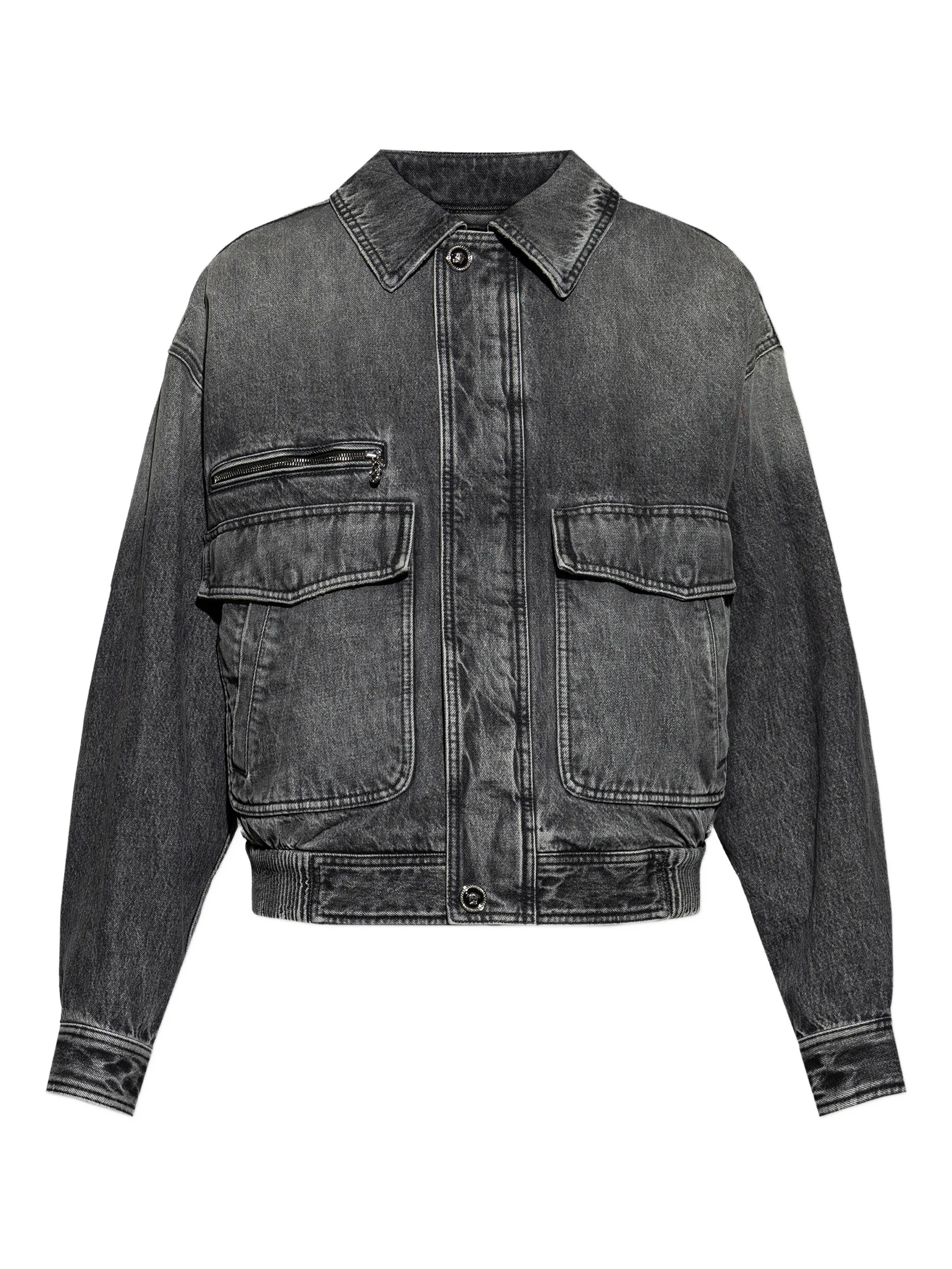 Black Blouson Denim Cropped Washed Jacket