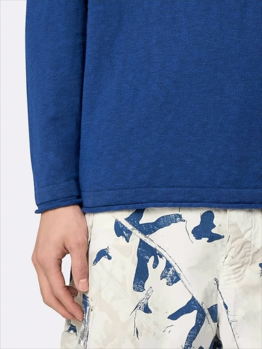 Crew Neck Blue Sweater With Unique Sleeve Logo