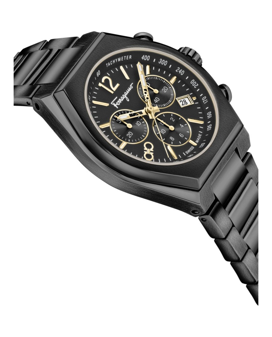 Zegarek-chronograf w kopercie Tonneau, na bransolecie