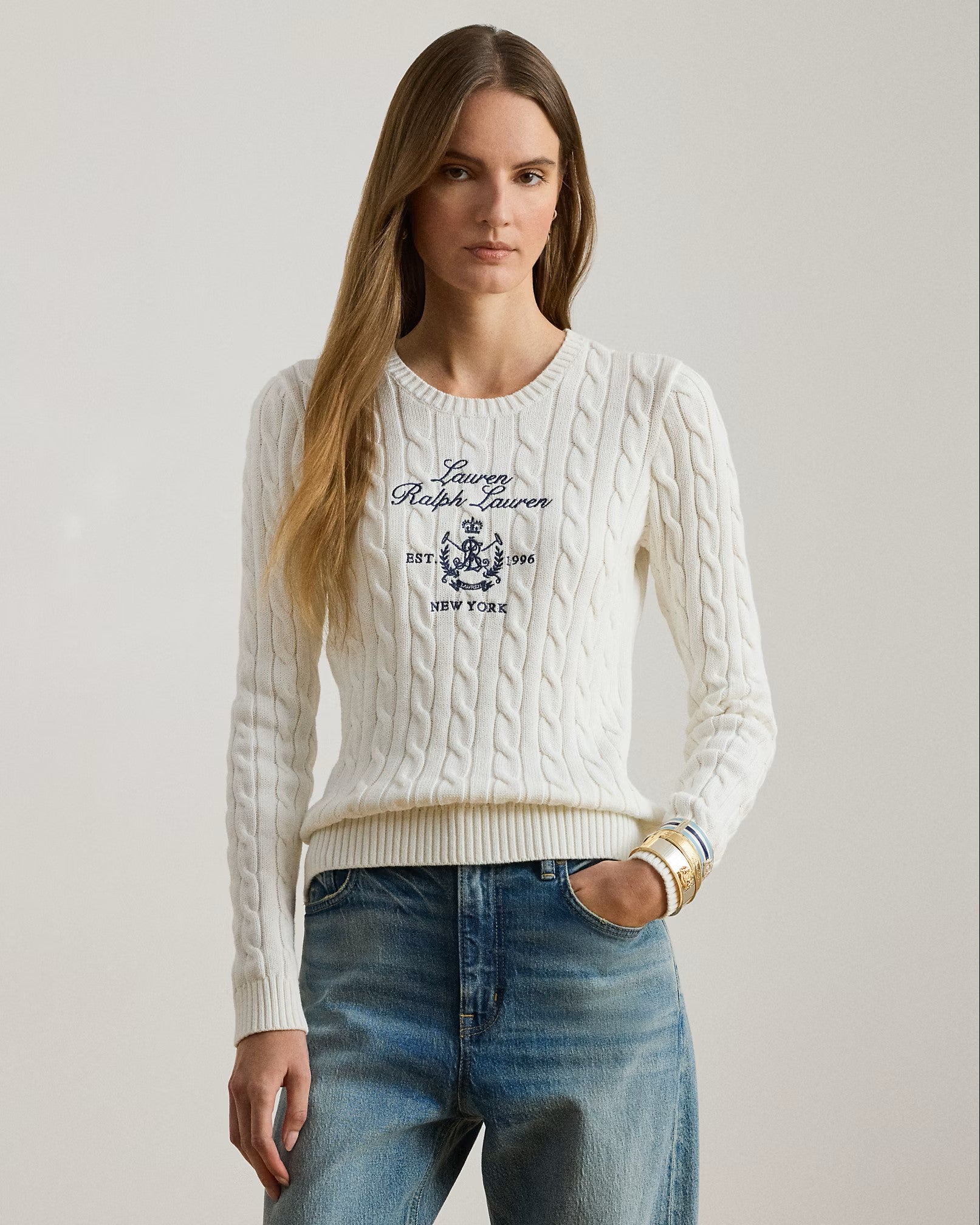 White Rinett Gassed Cotton Pullover Sweater