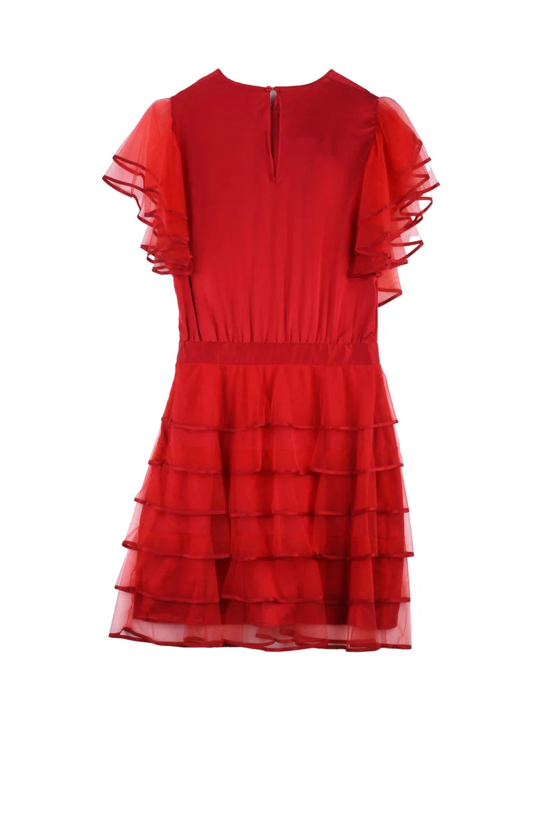 Satin Dress Tulle Skirt Bale - Red
