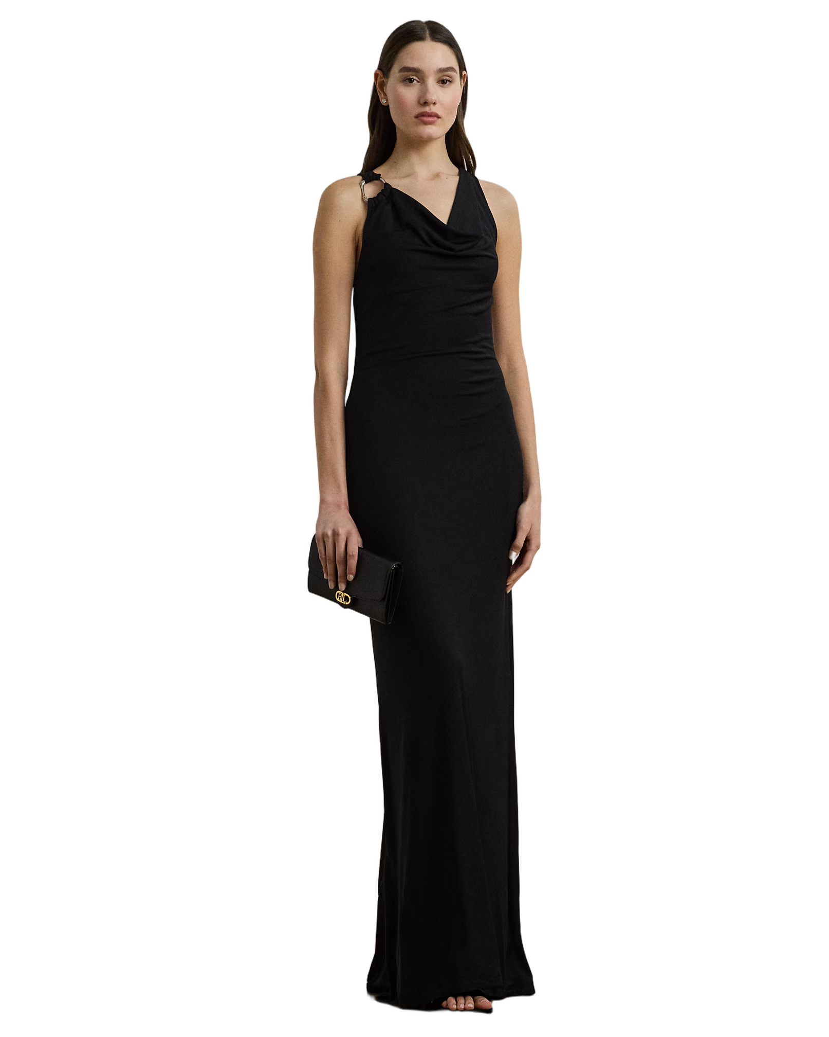 Floor-Length Sleeveless Gown With Draped Neckline
