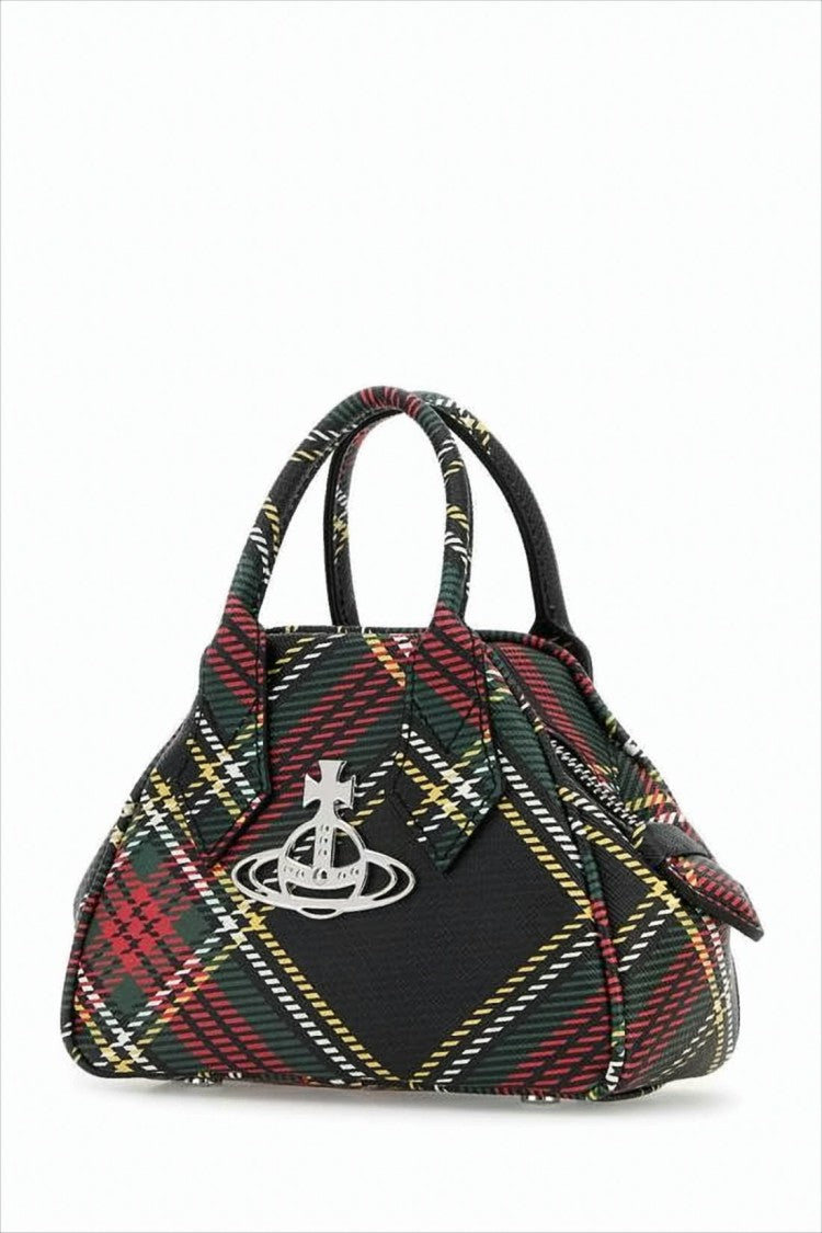 Structured Crossbody Bag with Tartan Pattern