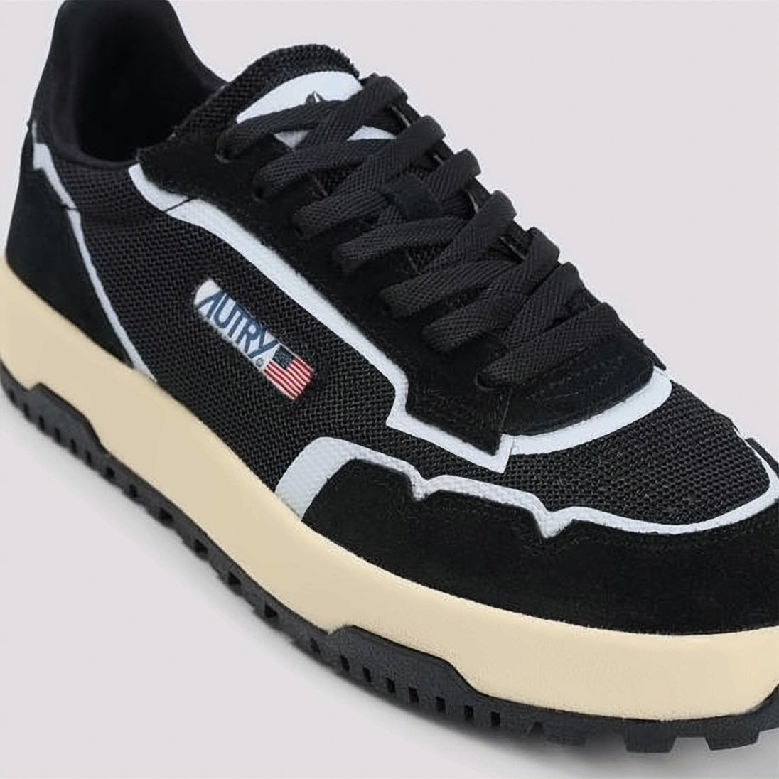 Black Mesh and Leather Sneakers