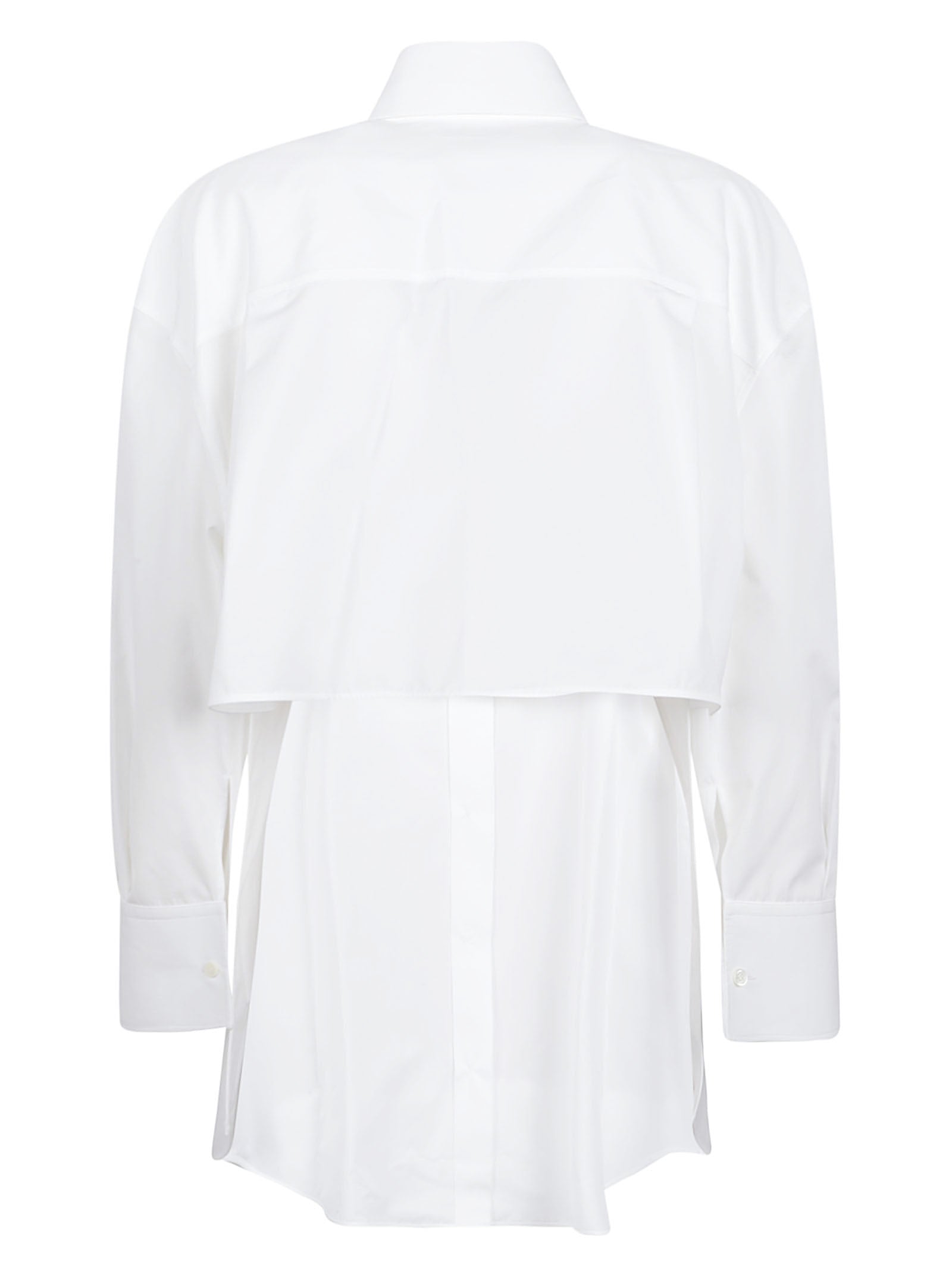 Asymmetrical Hem White Cotton Shirt with Refined Details