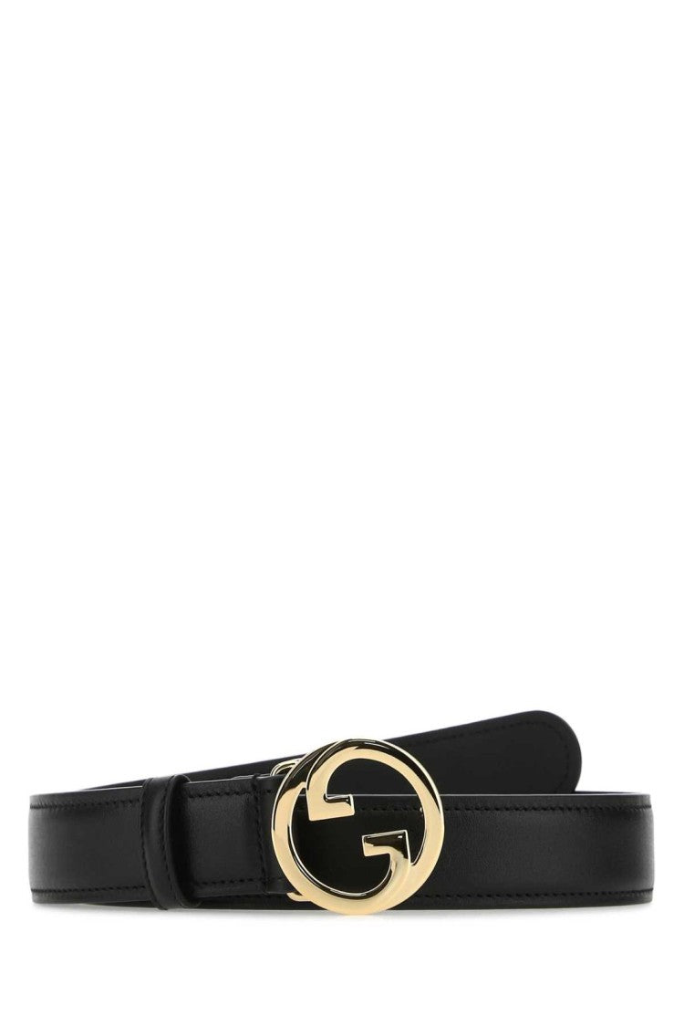 Leather Belt with Interlocking Double-G Buckle