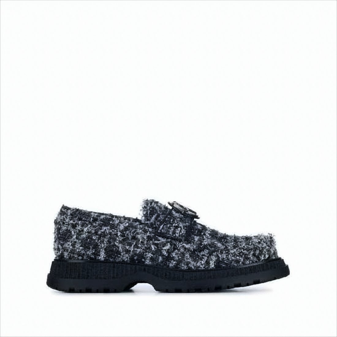 Textured Tweed Loafers with Chunky Rubber Sole