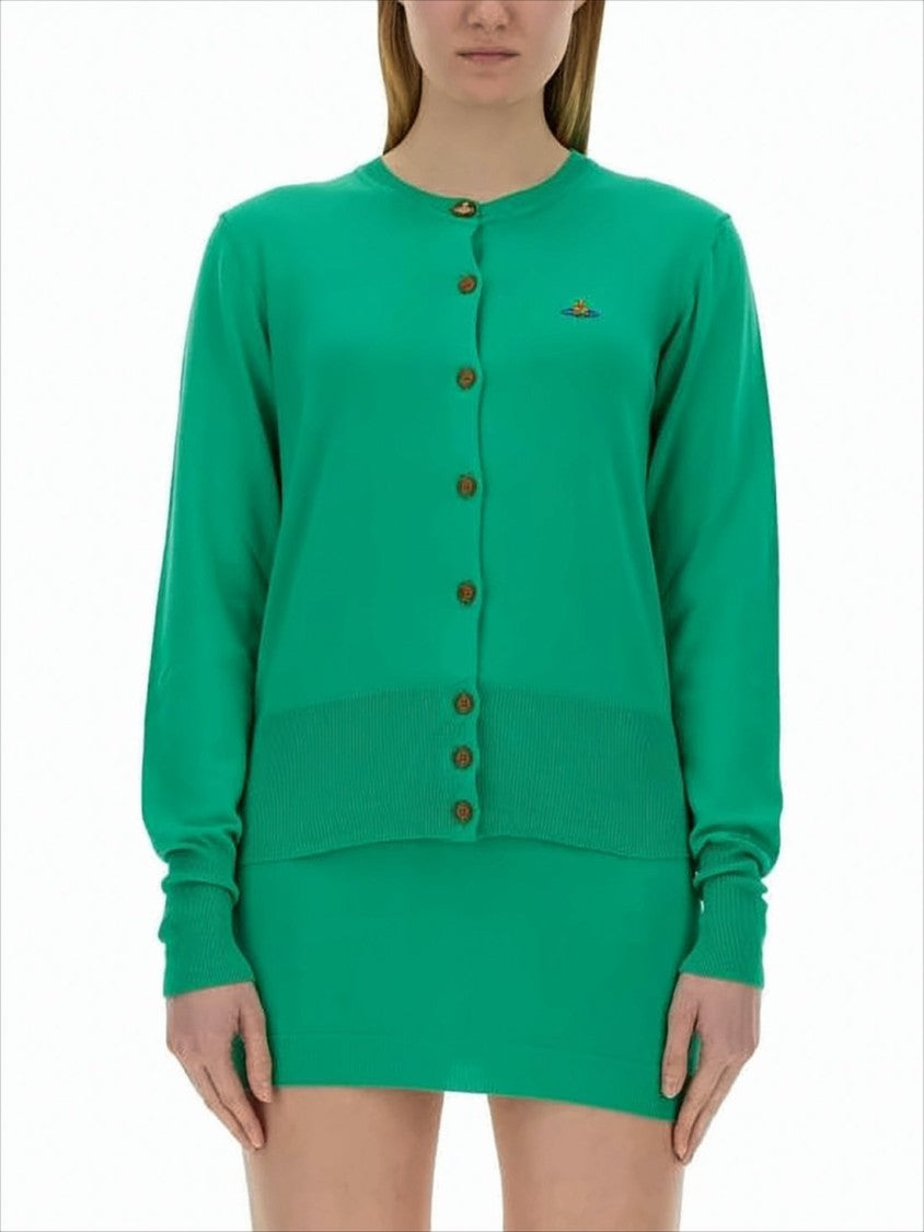Button-Down Green Cardigan with Ribbed Details