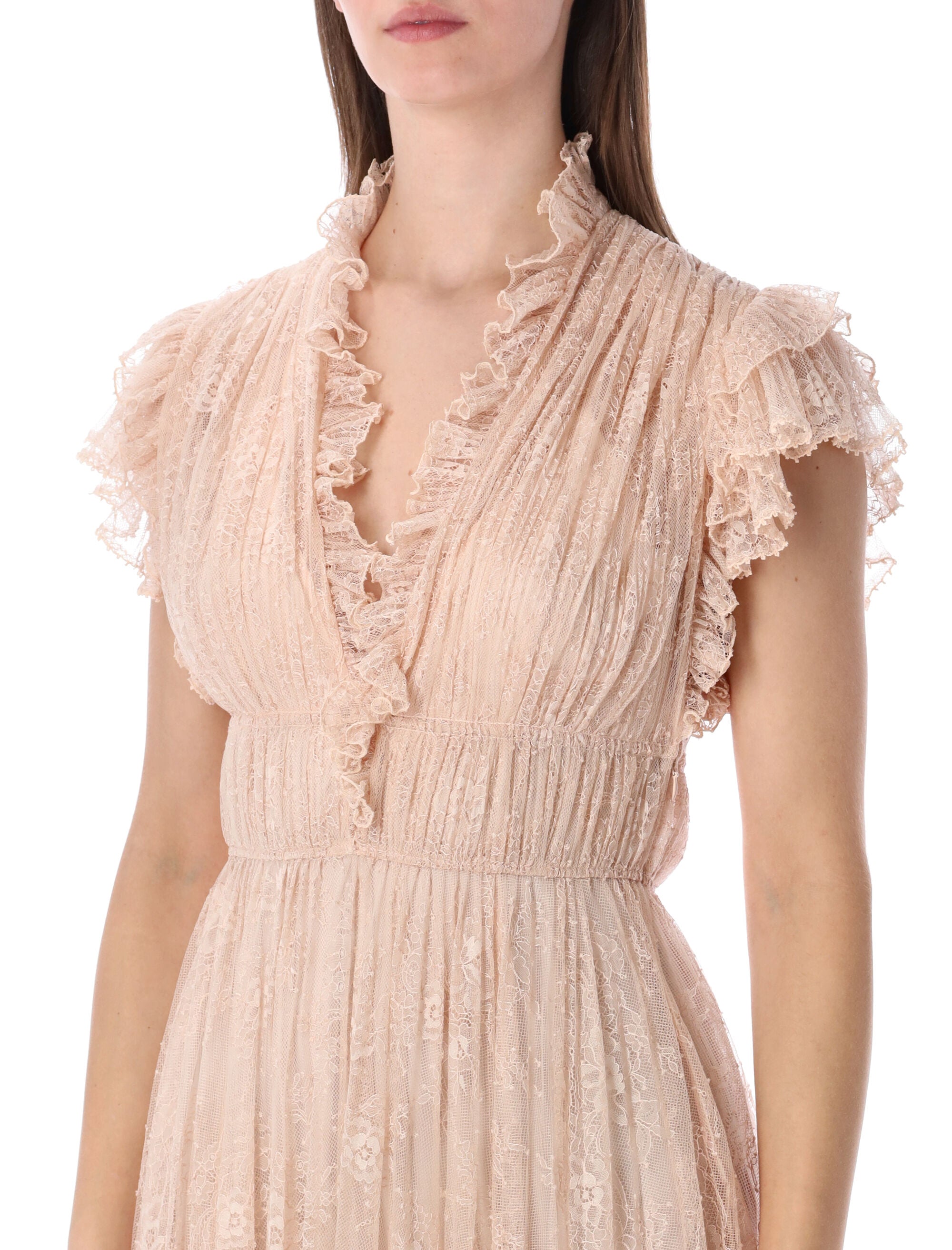 Pleated Lace Evening Dress