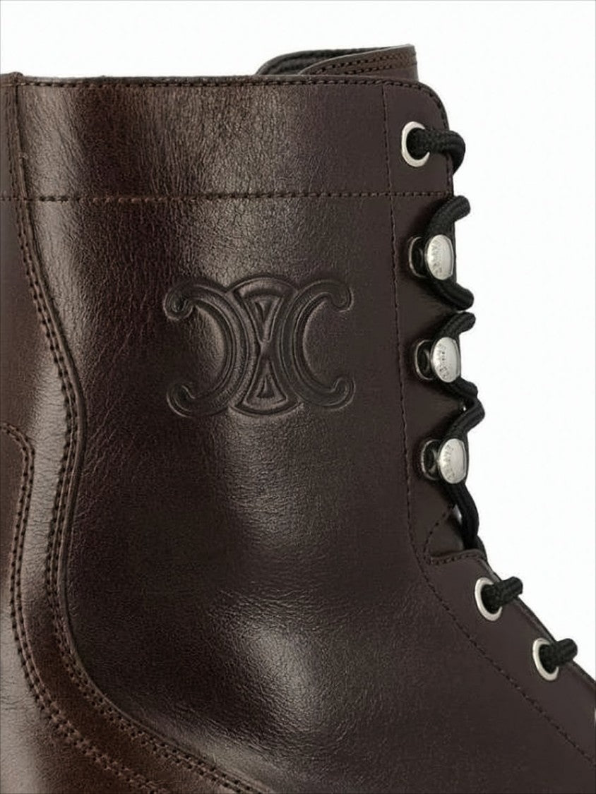 Deep Brown Calf Leather Lace-Up Boots with Rugged Sole