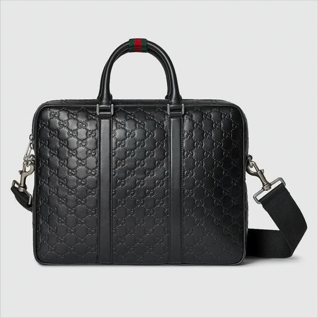 Embossed Black Leather Tote Bag with Signature Detail