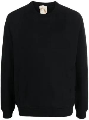 Long-Sleeve Black Crew Neck Shirt with Ribbed Details
