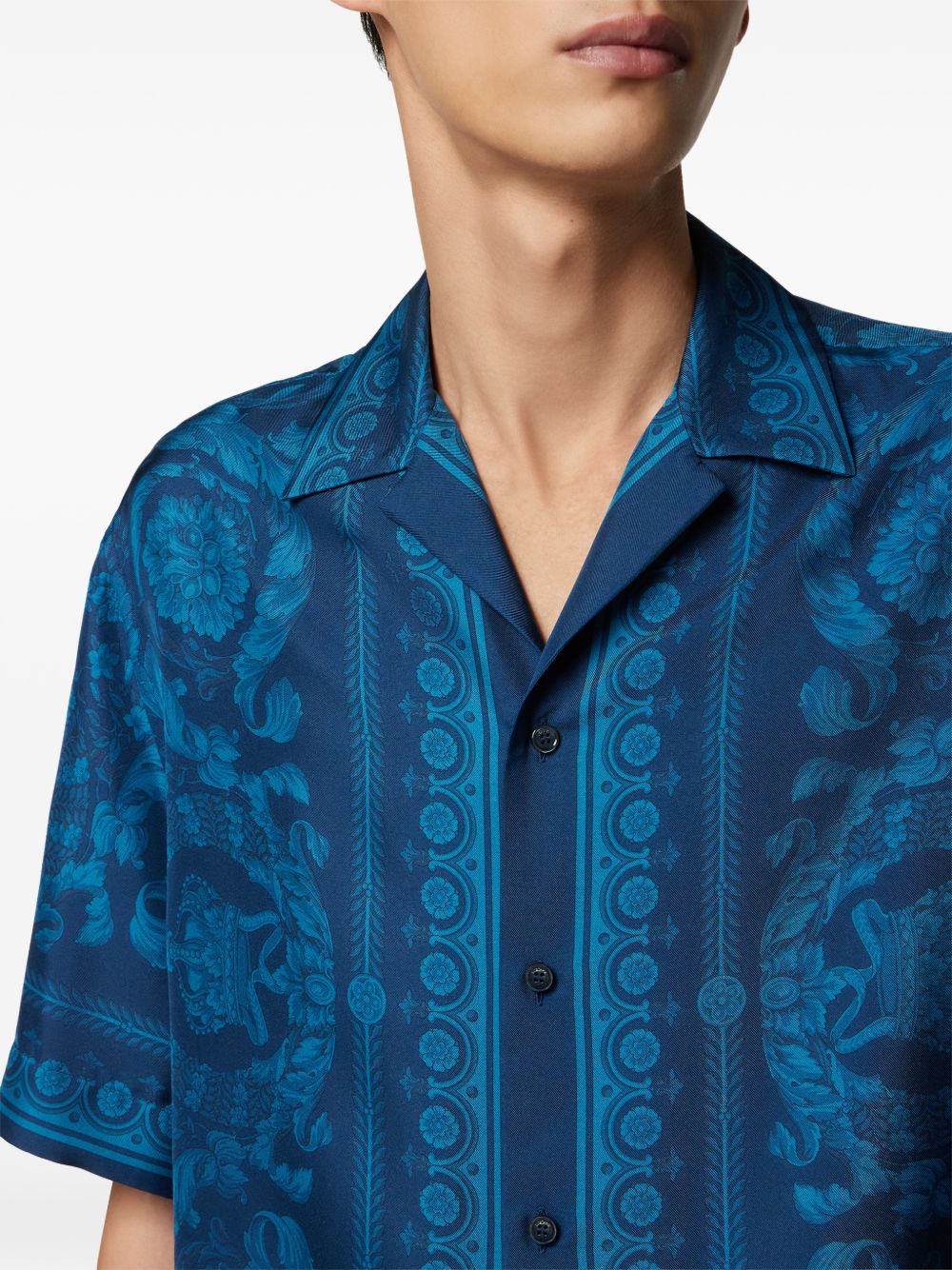 Baroque Pattern Short-Sleeve Shirt With Camp Collar