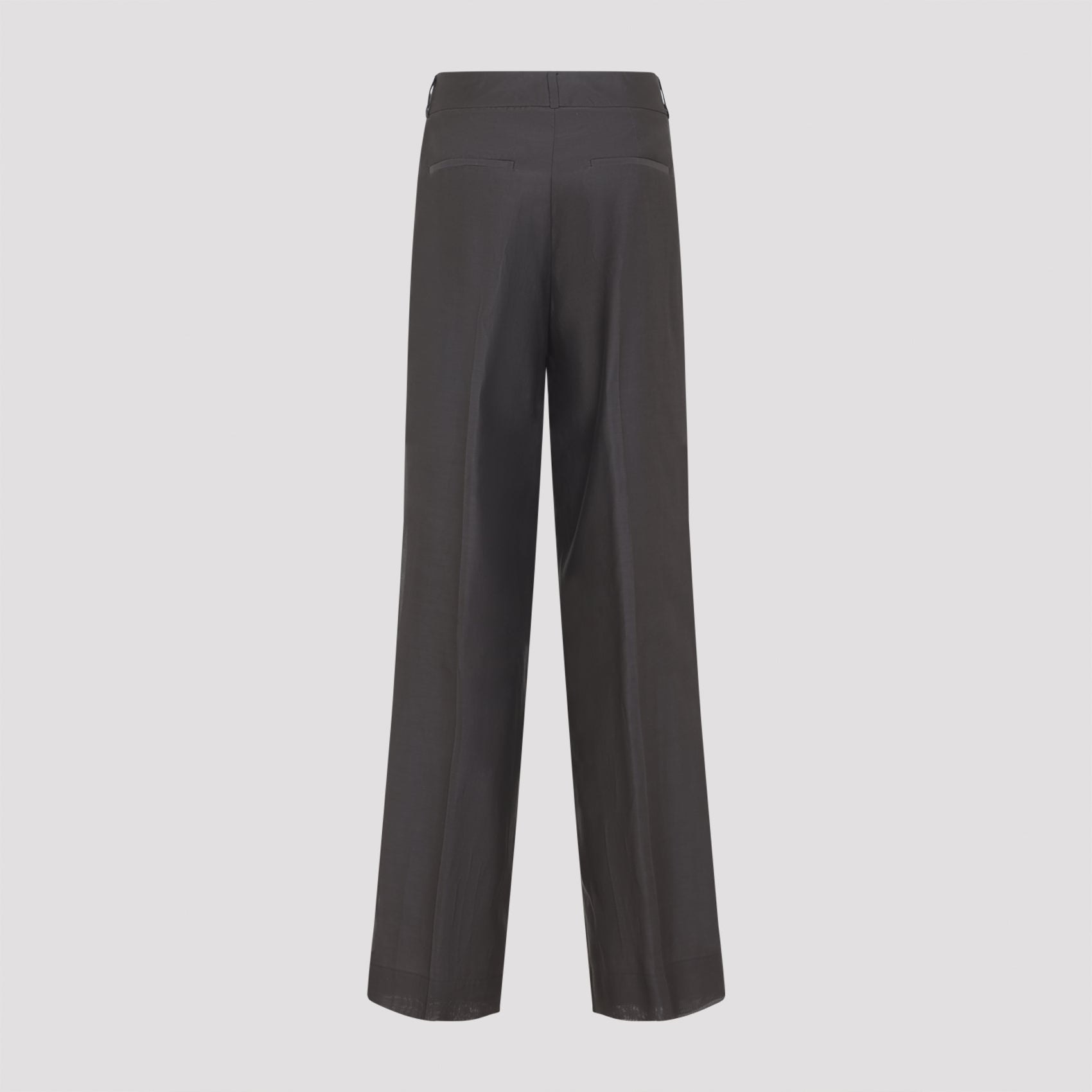 Brown Cotton-Silk Blend Straight-Leg Trousers