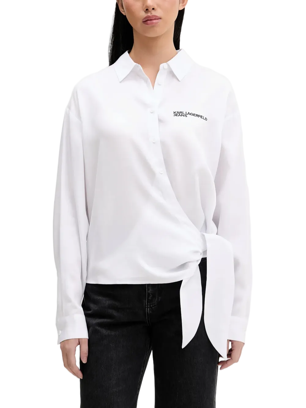 Asymmetrical Wrap Blouse with Classic Collar