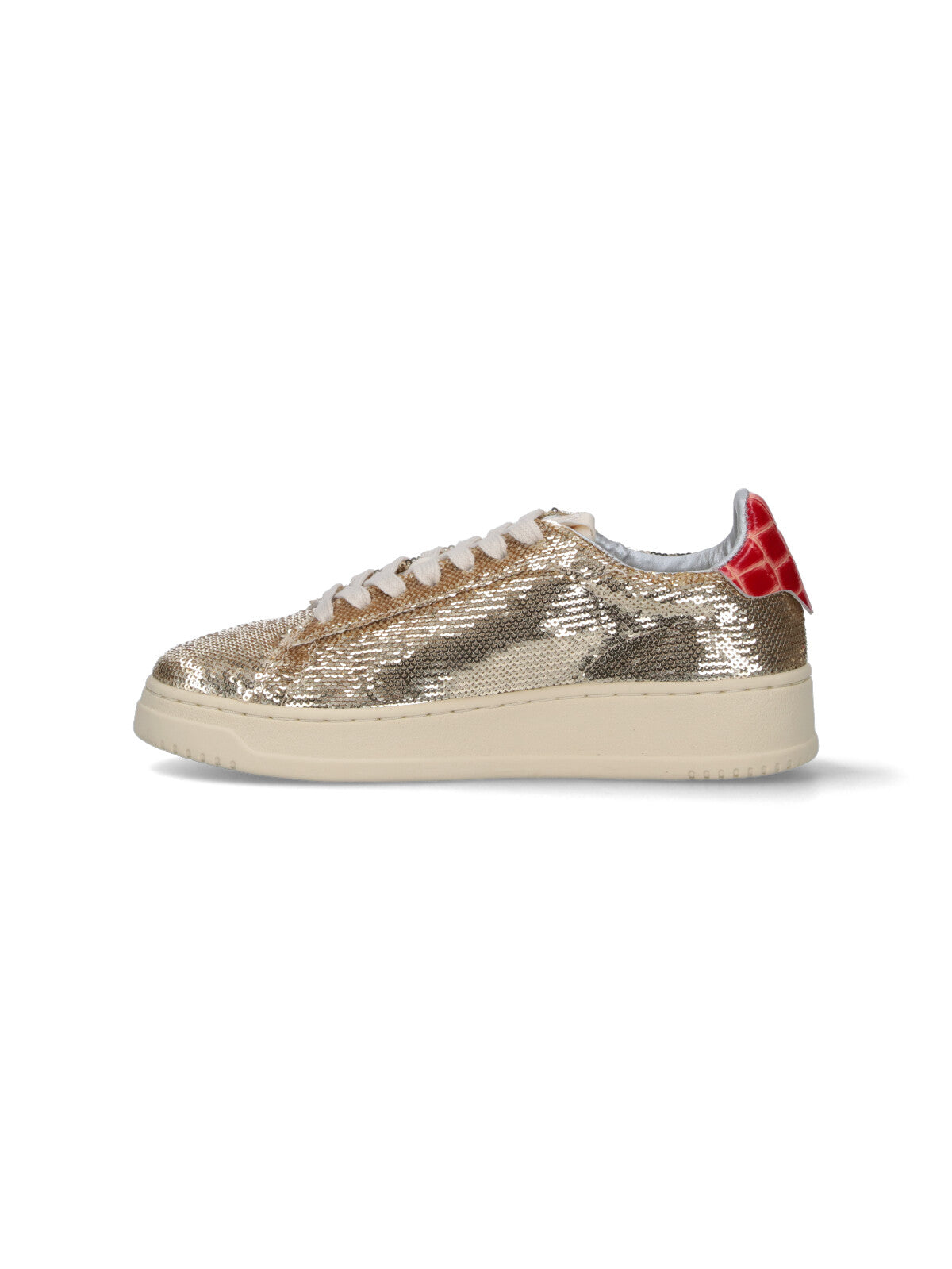Gold Fabric Low-Top Sneakers With Embossed Accents