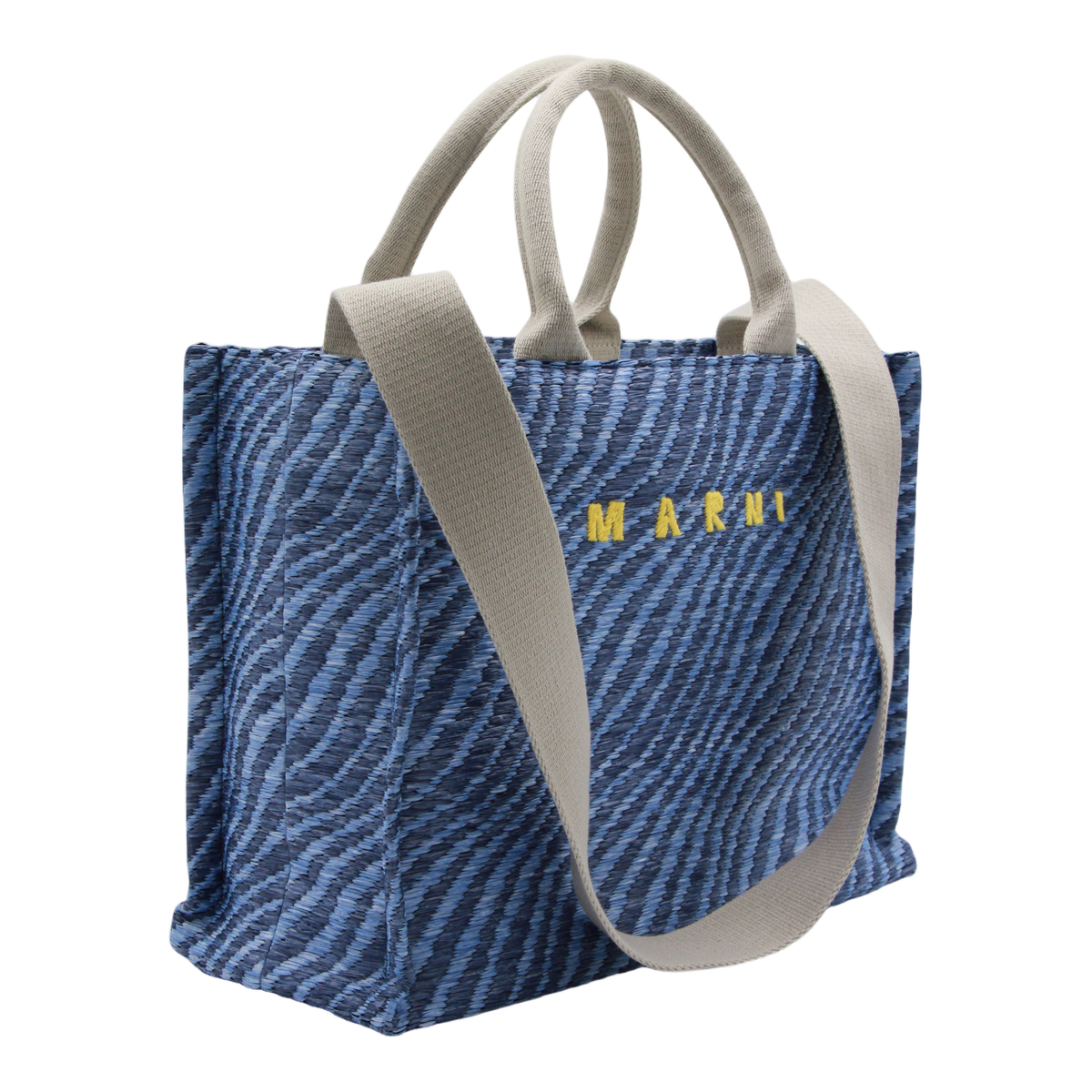 Textured Blue Tote Bag with Bold Embroidery