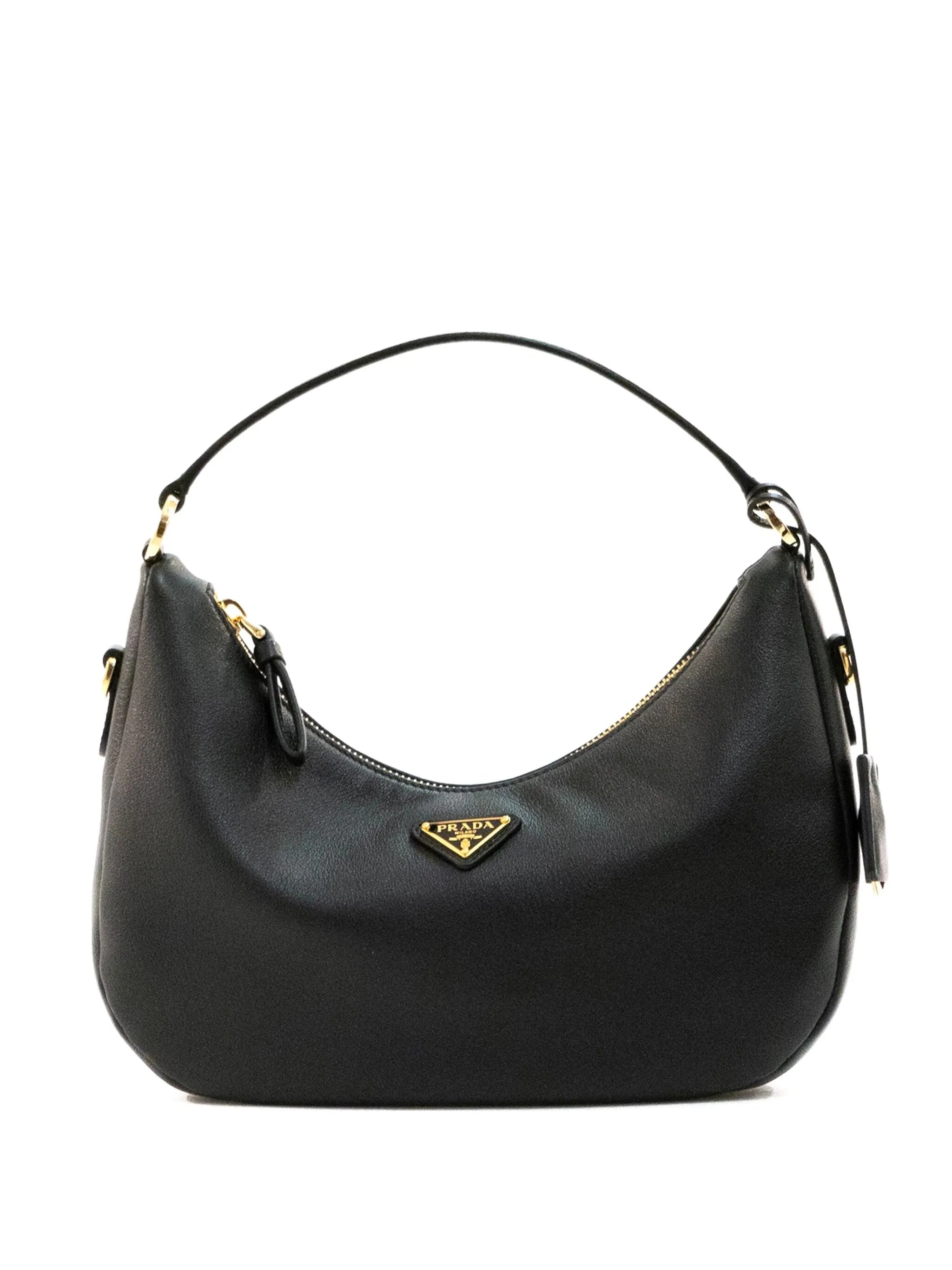 Black Sacca Crescent-Shaped Leather Handbag