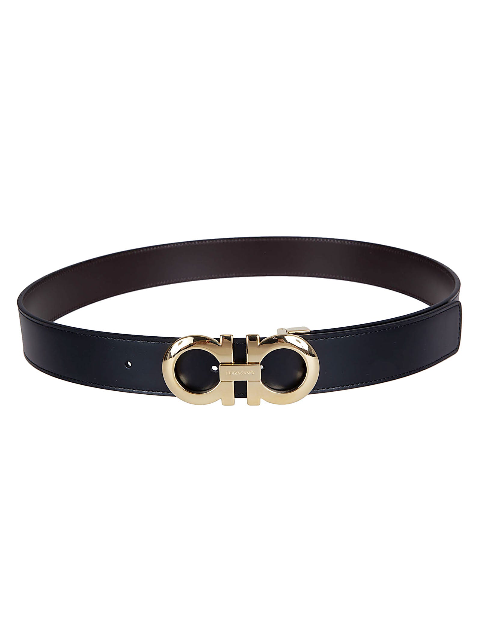 Black Leather Belt with Sculpted Gold-tone Buckle