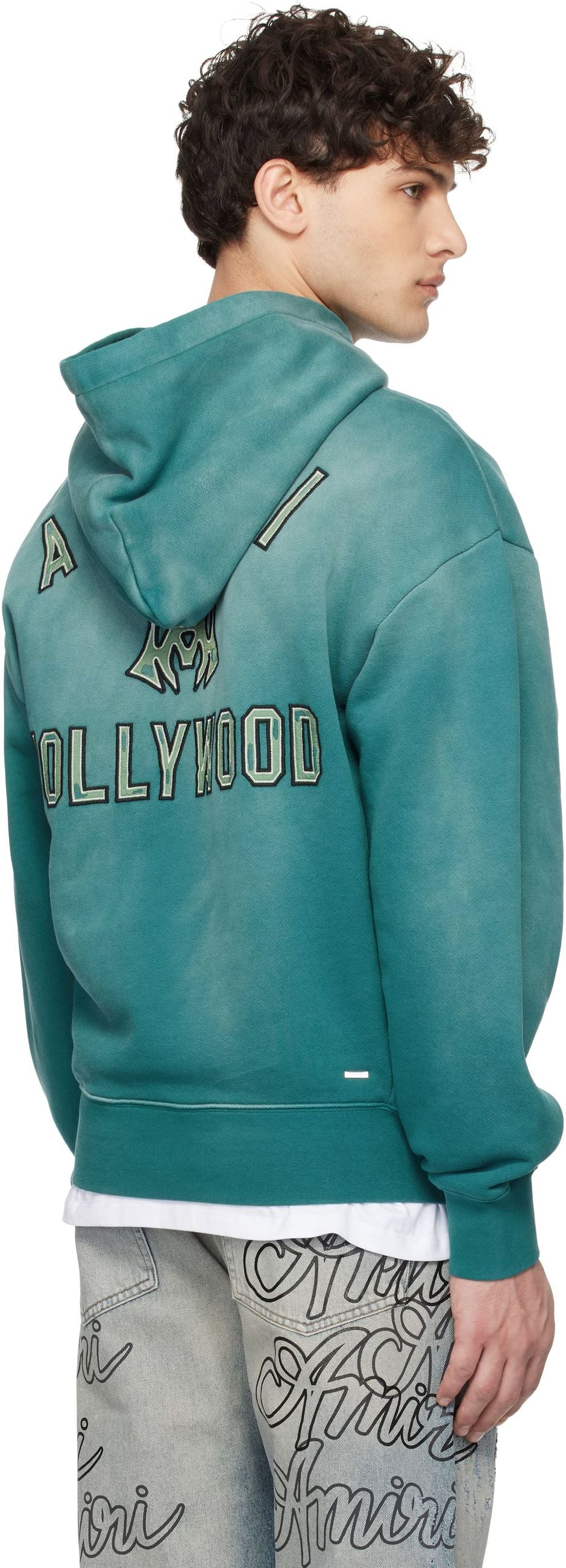 Faded Teal Oversized Hoodie with Graphic Patches