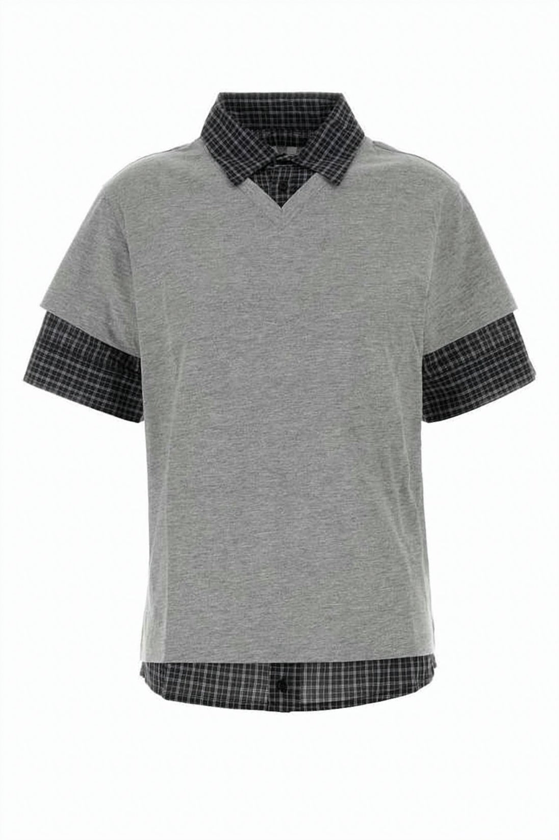 Grey Solid Cotton Checkered Accent Polo