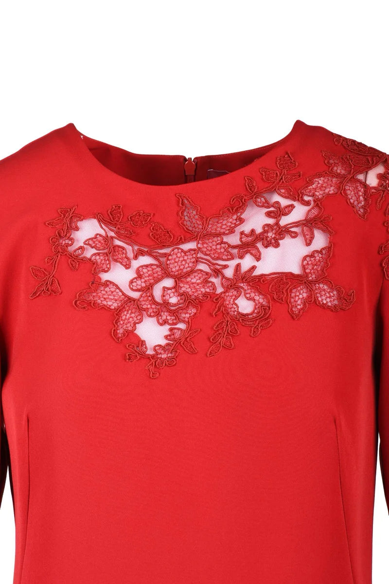 Midi Dress Lace Polyester Stretch - Red