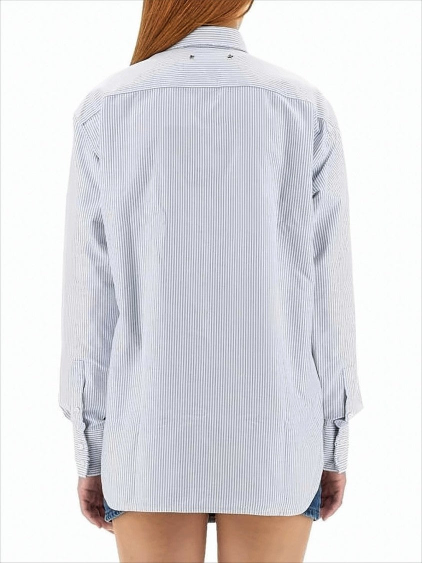 Button-Down Blouse with Vertical Pinstripe