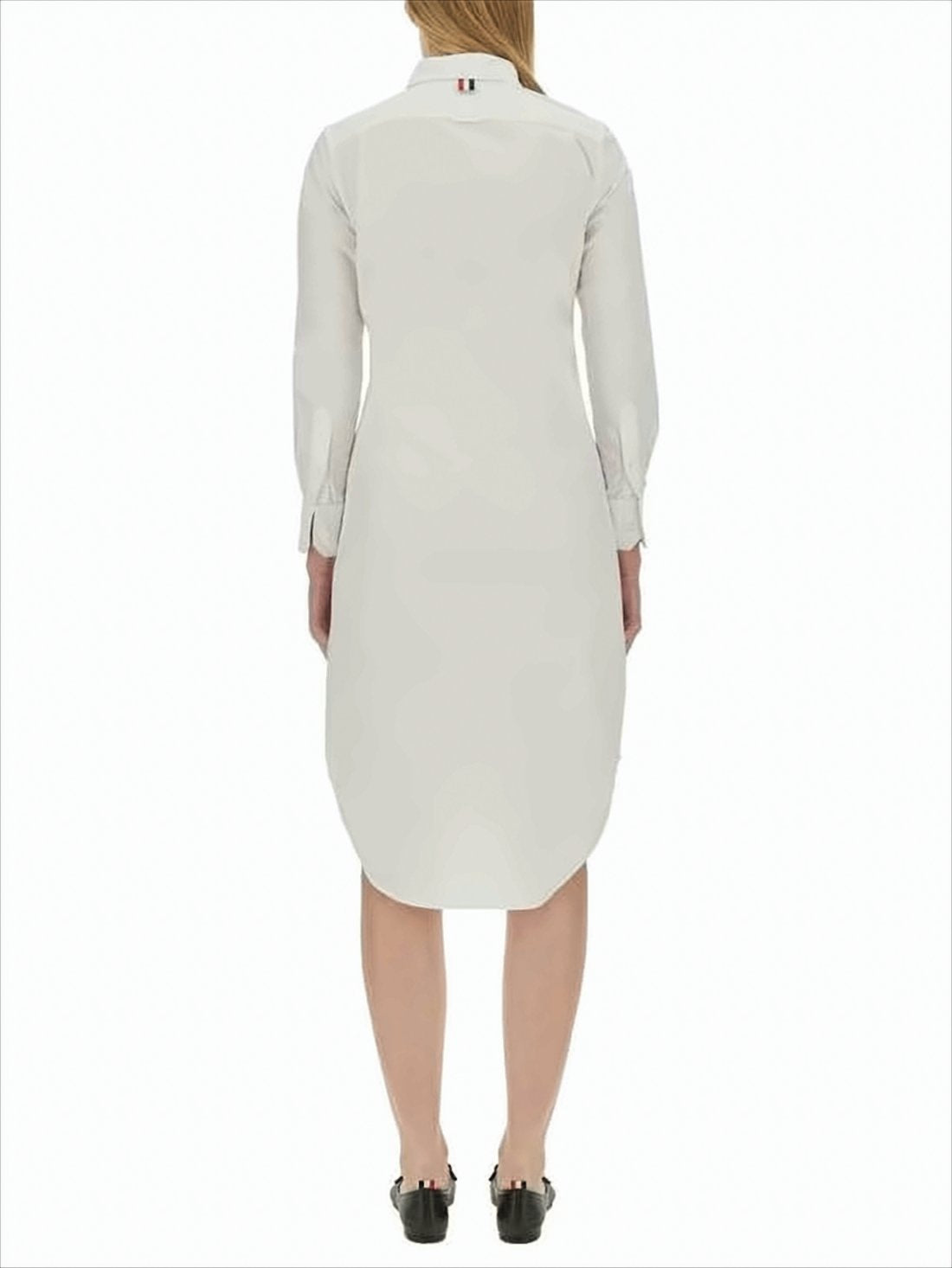 Shirt Silhouette Midi Dress with Curved Hem and Logo Detail