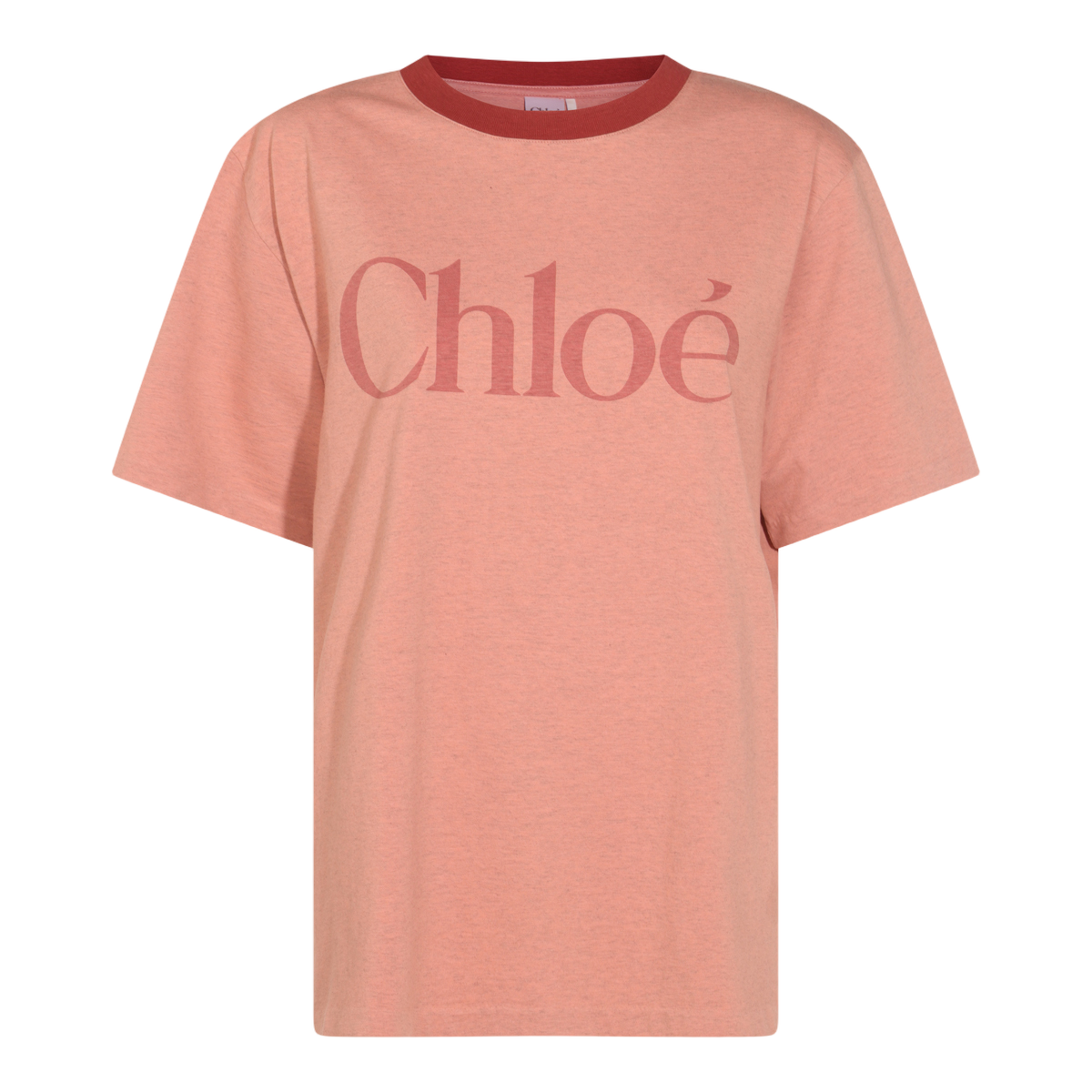 Relaxed-Fit Peach T-Shirt with Contrasting Ribbed Neckline