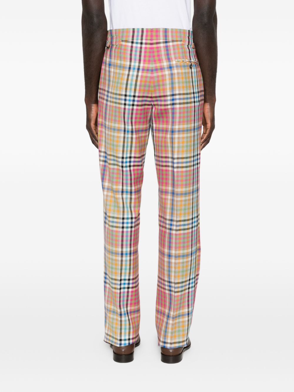 Multicolor Plaid Trousers With Tailored Fit And Side Adjusters