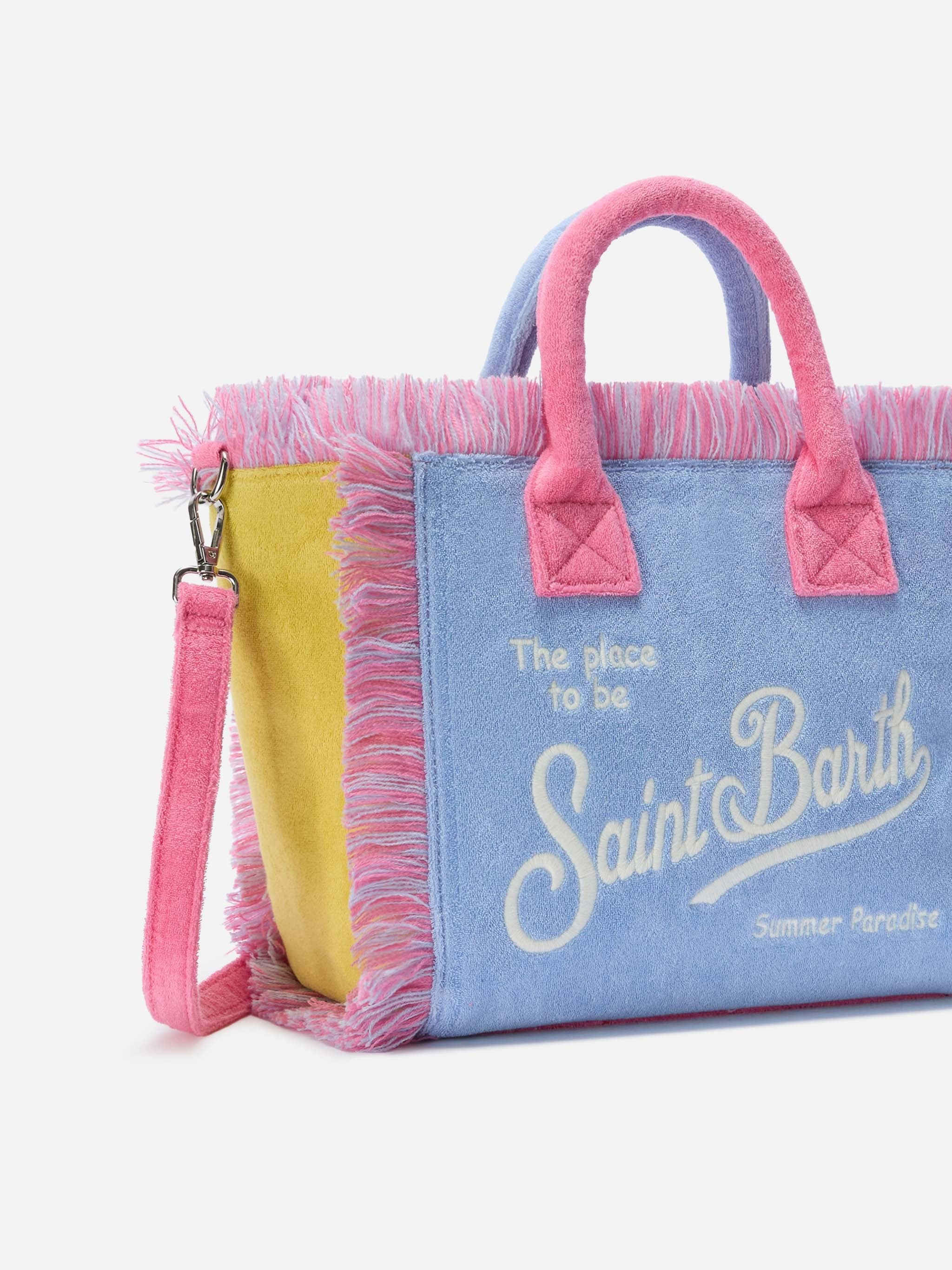 Terry Cloth Tote Bag with Color-Block Design