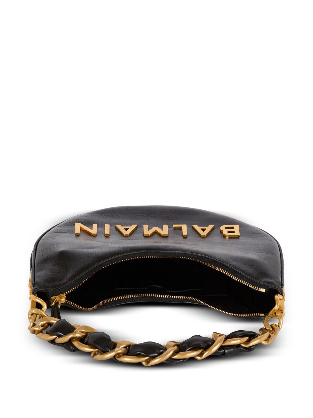 Crescent-Shaped Leather Bag with Gold-Tone Accents