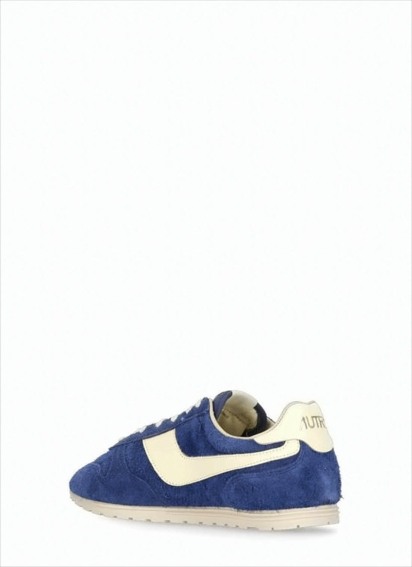 Deep Blue Suede Sneakers with Cream Leather Accents