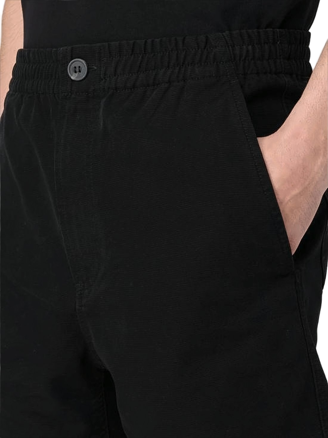 Black Cotton Shorts with Elastic Waistband