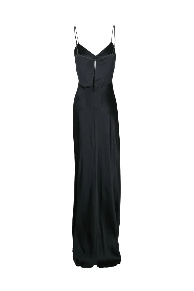 Long Silk Satin Dress - Black